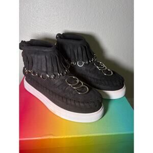 Current Mood Black Platform Shoes with Fringe & Rings - Size 5